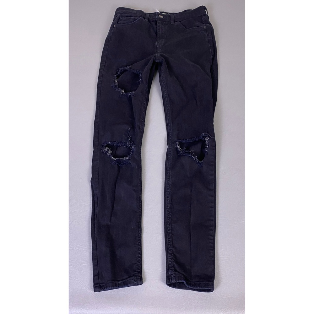 Topshop Moto‎ Jamie Jeans Women's Size 28x32 Black High Rise Skinny Distressed